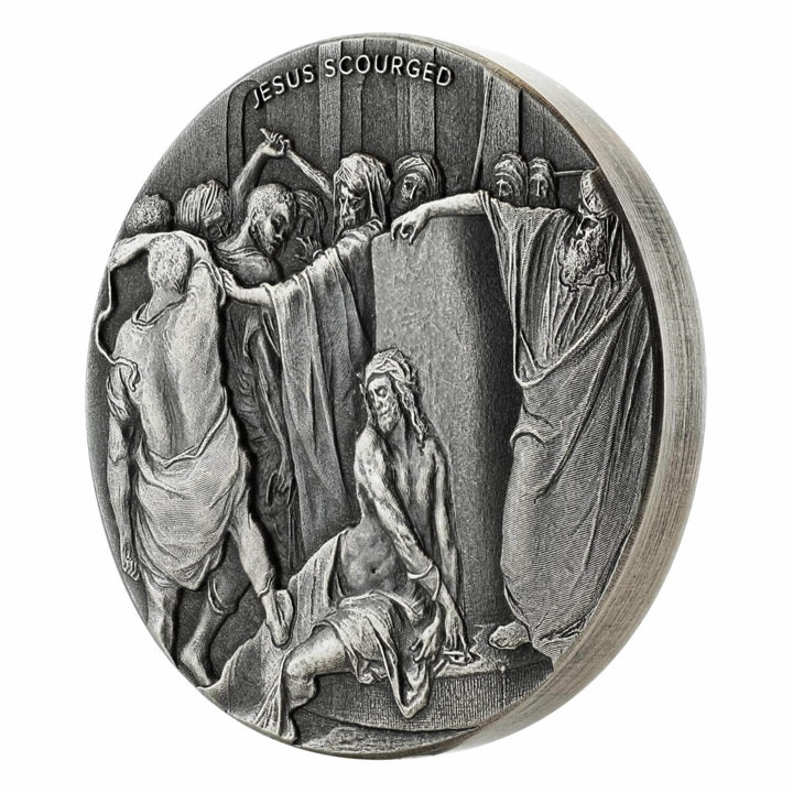 Niue: Biblické - Ježíš bičován 2 unce stříbra 2018 Proof Antiqued Coin