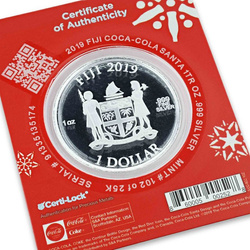 Fiji: Fiji Coca-Cola Santa 1 uncja Srebra 2019 Holiday Coin Slab 