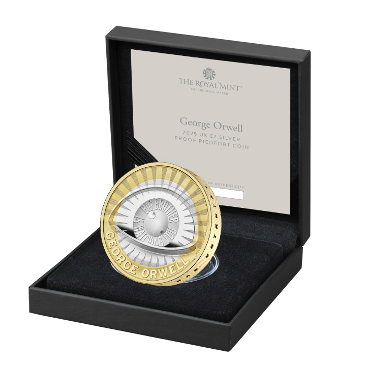 George Orwell £2 Silber 2025 Gilded Proof Piedfort Coin