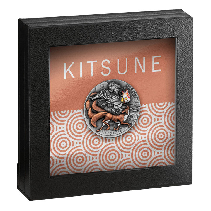 Niue: Kitsune coloreada $5 Plata 2022 Alto Relieve Moneda Antigua