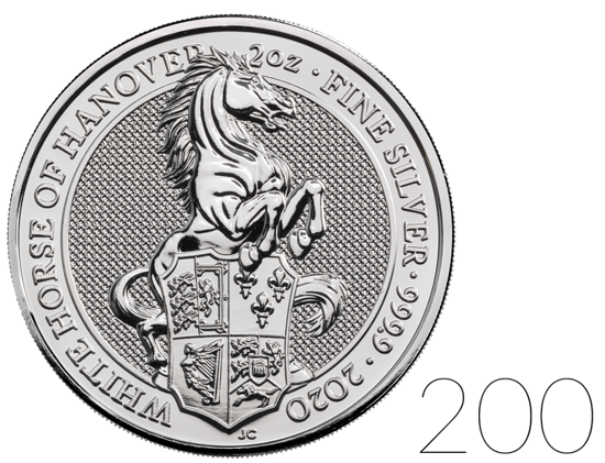 The Queen’s Beasts 2020: The White Horse of Hanover 2 oz Silber 200 Stück