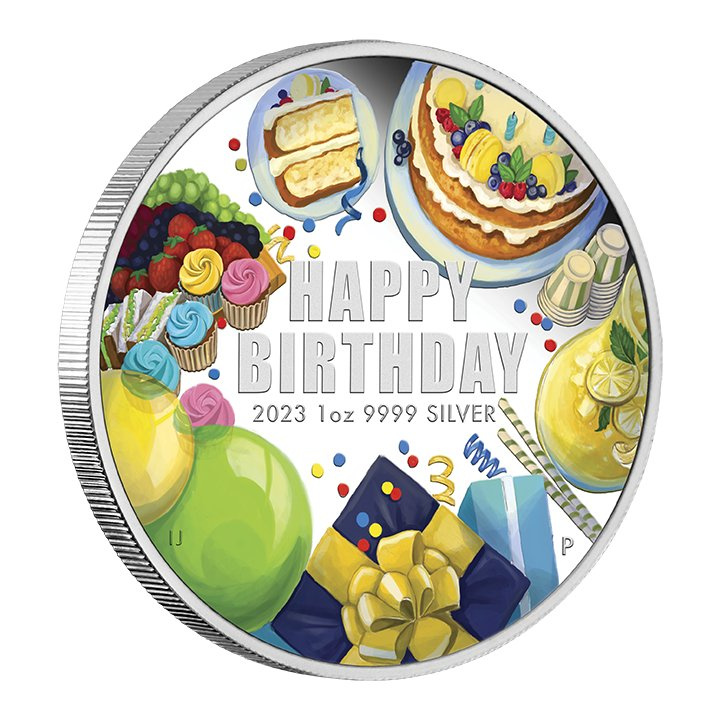 Cumpleaños coloreado 1 oz Plata 2023 Proof