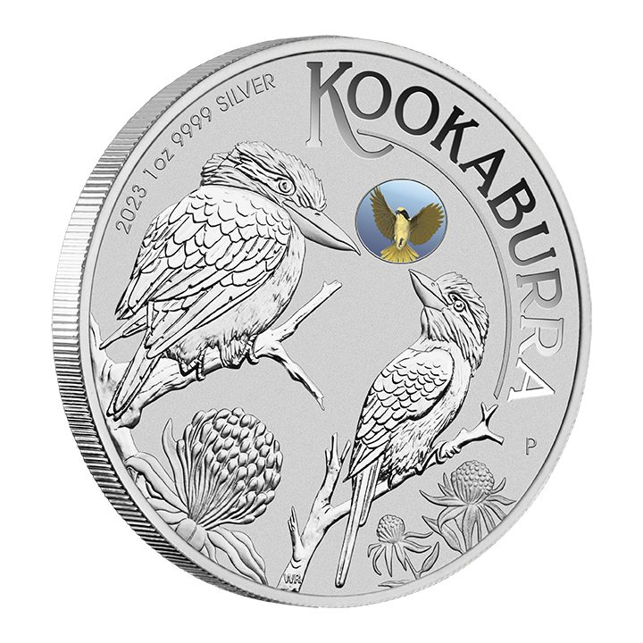 Kookaburra with Helmeted Honeyeater 1 oncia d'argento 2023 Privy Mark (Melbourne Money Expo Anda Special)