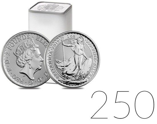 Britannia 1 once d'argent 2019 LOT DE 250 PIÈCES