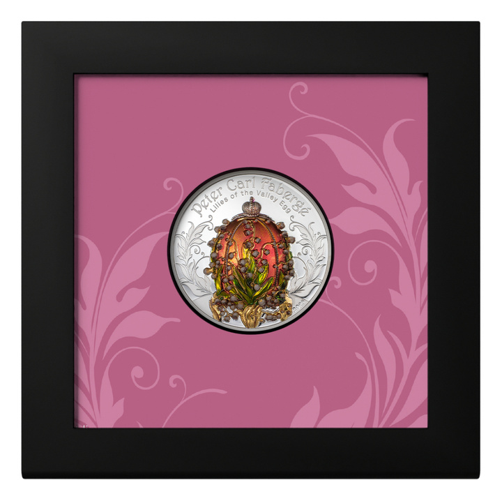 Mongolia: Peter Carl Fabergé - Lilies of the Valley Egg coloured 2 oz Silver 2025 Gilded Proof