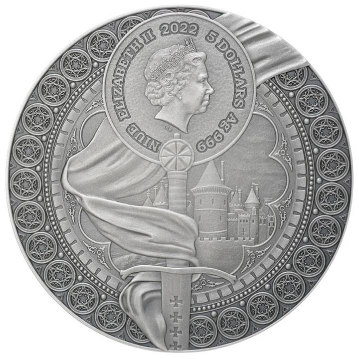 Niue: Heroines - Joanna D'Arc coloured 2 oz Silber 2022 High Relief Antiqued Coin