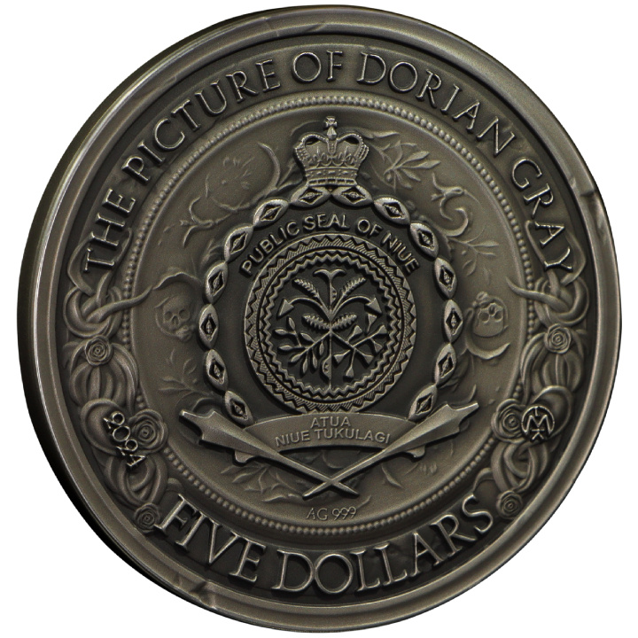 Niue: Reading Challenge - The Picture of Dorian Gray placcata in oro $5 Argento 2024 High Relief Antiqued Coin