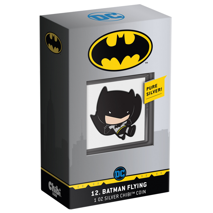 Niue: DC Comics – Repülő Batman Chibi érme, színezett, 1 uncia ezüst, 2021, Proof