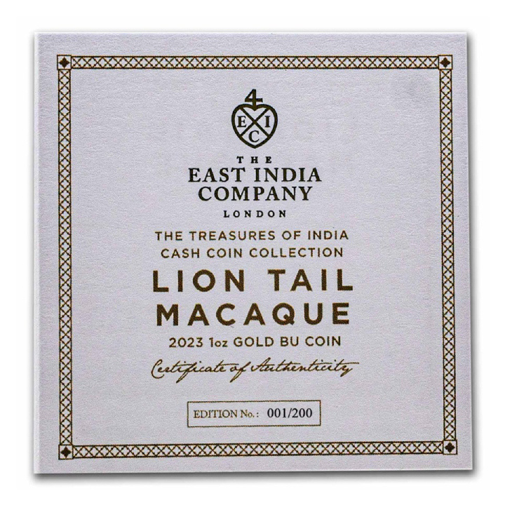 St Helena: Cash India Wildlife - Lion Tailed Macaque 1 oz Gold 2023