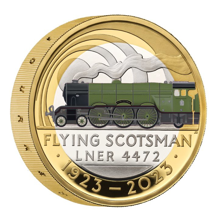 A Flying Scotsman századik évfordulója 2 font aranybevonatú, színes ezüst 2023 Proof Piedfort