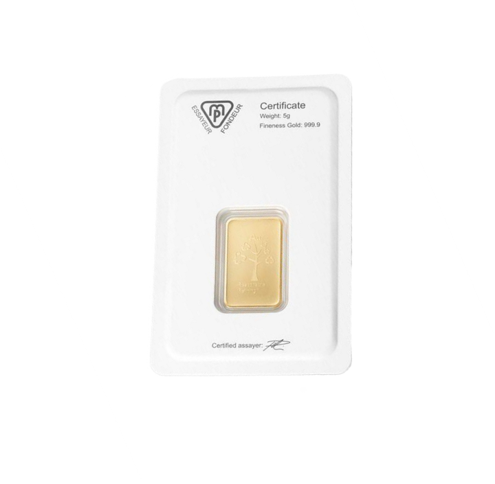 Lingotto Metalor 5 grammi d'oro LBMA GD Refiner