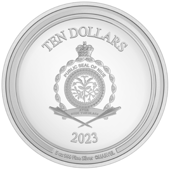Niue: Marvel - Iron Man's Arc Reactor coloured 5 oz Silver 2023 Proof