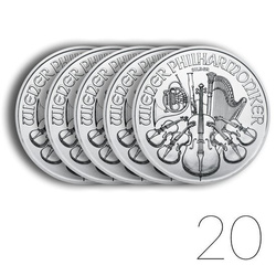 Filarmónica de Viena 1 oz Plata 2021 PAQUETE DE 20 PAQUETES