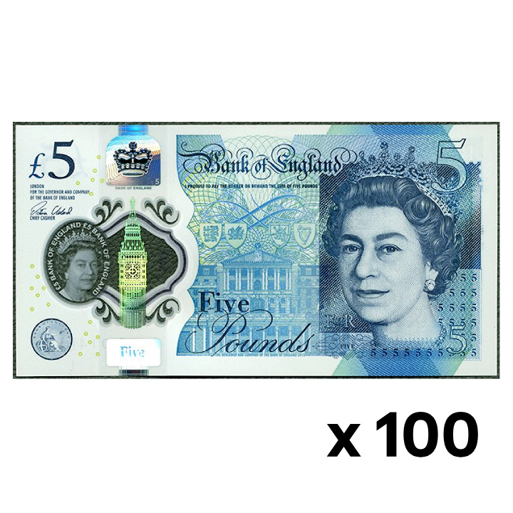 Banknot 5 Funtów Brytyjskich - Królowa Elżbieta II (5 pound / 5 GBP) 100 sztuk Obiegowy
