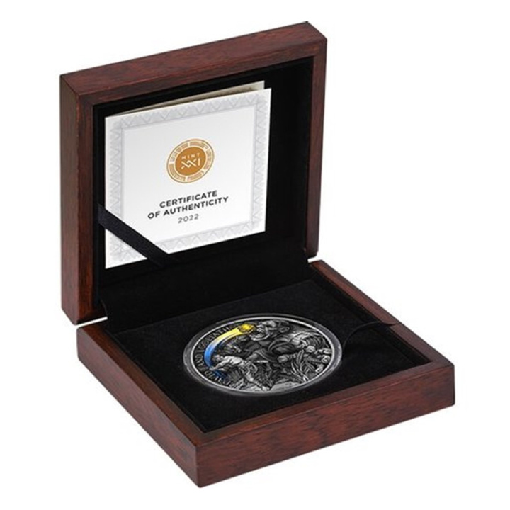 Ghana: David and Goliath coloured 2 oz Silver 2022 High Relief Antiqued Coin