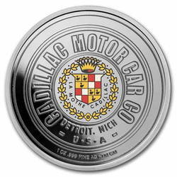 Cadillac Motor Car Company Logo colorato 1 oncia d'argento Slab