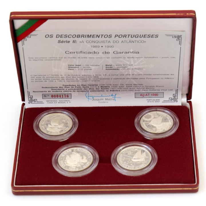 Portugal : Ensemble de 4 pièces Descobrimentos - A Conquista do Atlântico Argent 1990 Proof