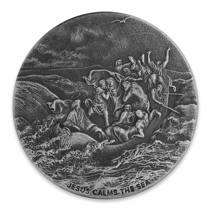 Niue: Biblico - Gesù calma il mare 2 once d'argento 2017 Proof Antiqued Coin