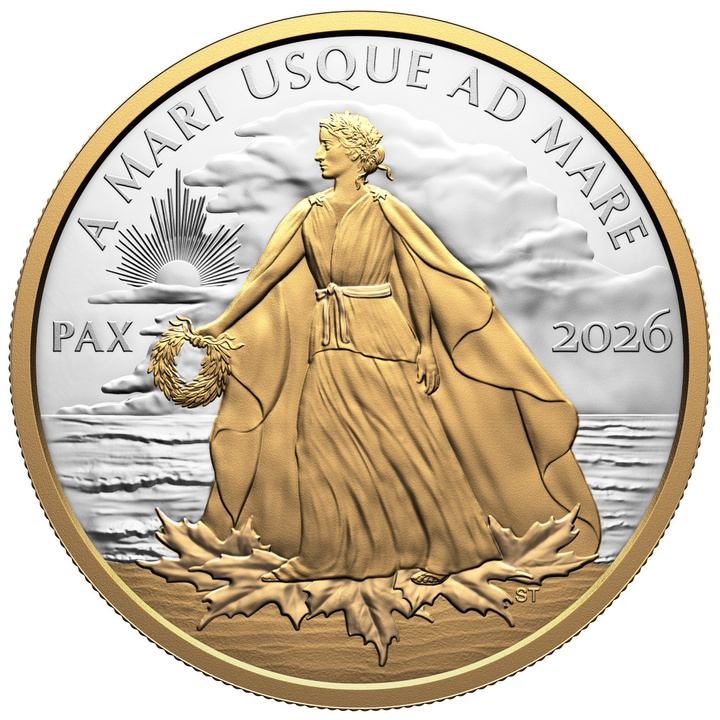 Canadá: Peace Dollar Chapado en oro $50 Plata 2026 Proof