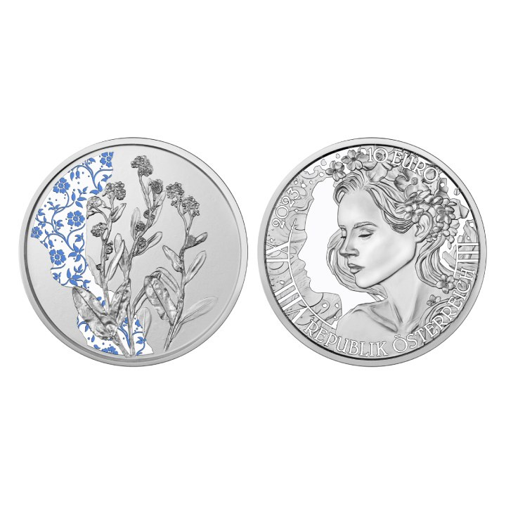 The forget-me-not coloured 10 Euro Silber 2023 Proof Coin