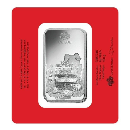 100 g Bar Silber Lunar Jahr des Schwein