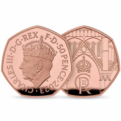 L'incoronazione di Sua Maestà Re Carlo III 50p Oro 2023 Proof