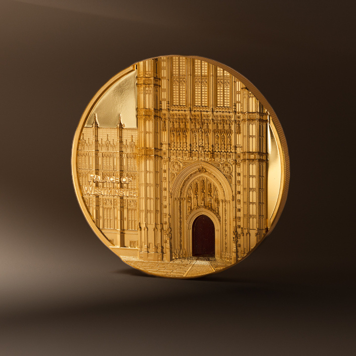 Palau: Tiffany Art Metropolis - Palace of Westminster coloured 5 oz Gold 2023 Proof Ultra High Relief