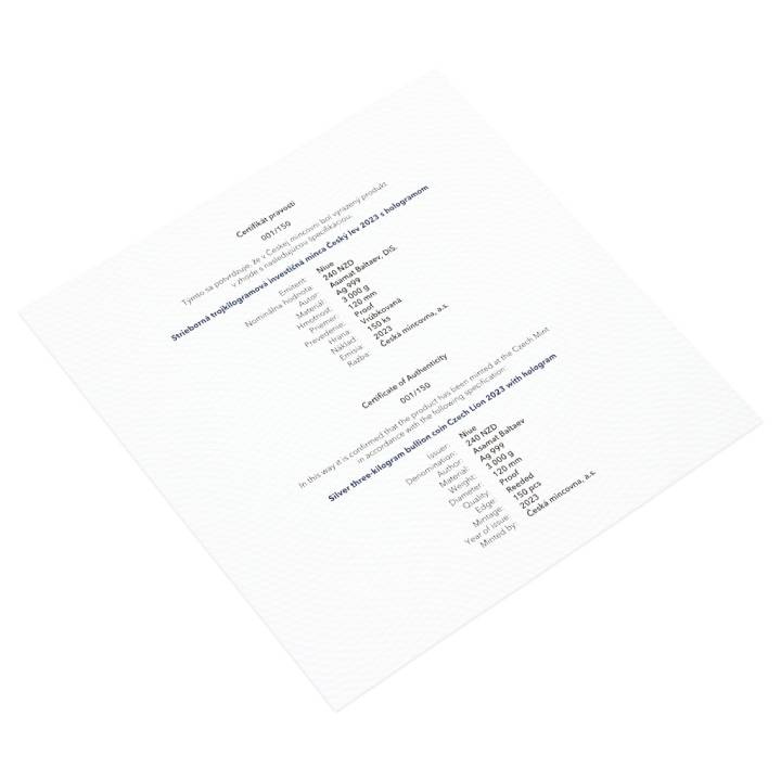 Niue: Cseh oroszlán 3000 gramm ezüst 2023 Proof hologram