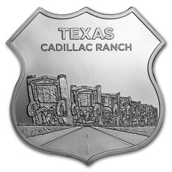 Icons of Route 66 Shield - Texas Cadillac Ranch 1 oncia d'argento