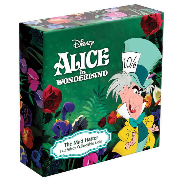 Niue: Disney Alice in Wonderland - The Mad Hatter kolorowany 1 uncja Srebra 2021 Proof