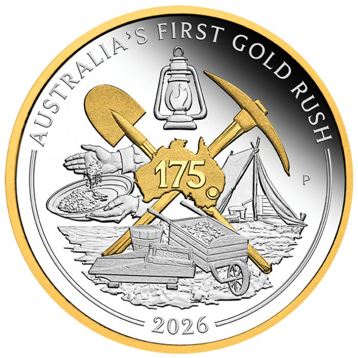 Monnaie en argent Perth Mint : Australia’s First Gold Rush 175th Anniversary dorée 1 oz d’argent 2026 Proof