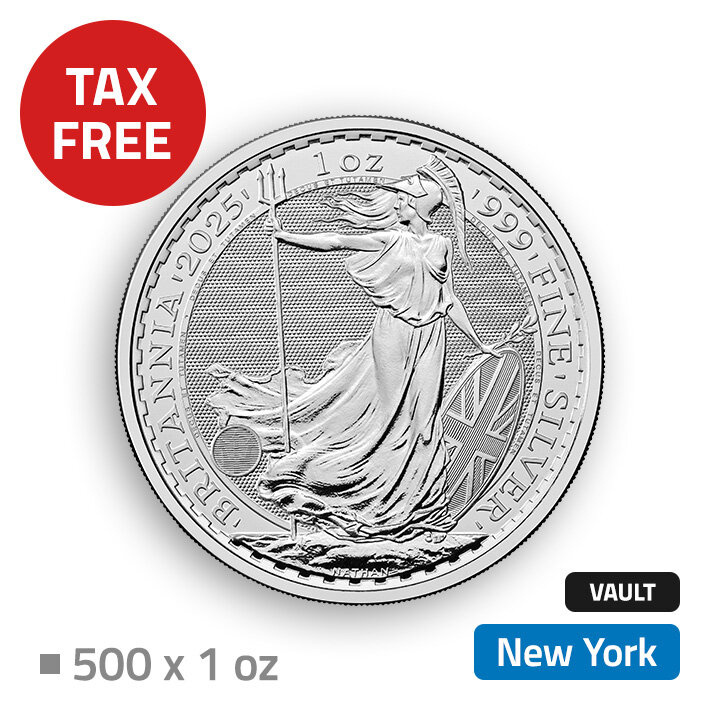 Britannia 500 oz Plata - en la tienda libre de impuestos de Nueva York (Loomis)