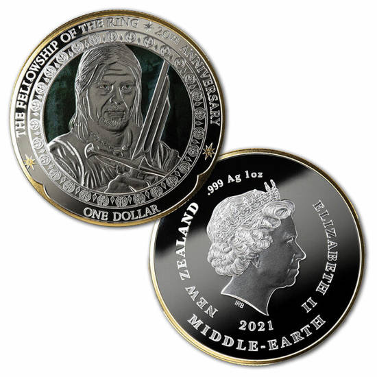 Lote de 3 monedas El Señor de los Anillos: La Comunidad del Anillo - La Comunidad 20 Aniversario de la película 3x1 oz Plata 2021 Proof