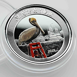 St. Kitts & Nevis: Brown Pelican colored 1 oz Silver 2019 Proof