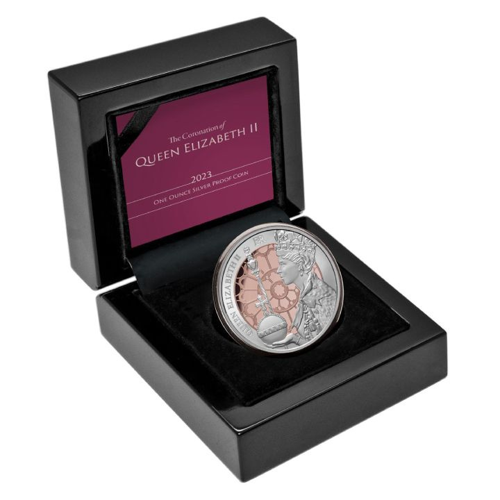 Tokelau: The Coronation of Queen Elizabeth II pozłacany 1 uncja Srebra 2023 Proof