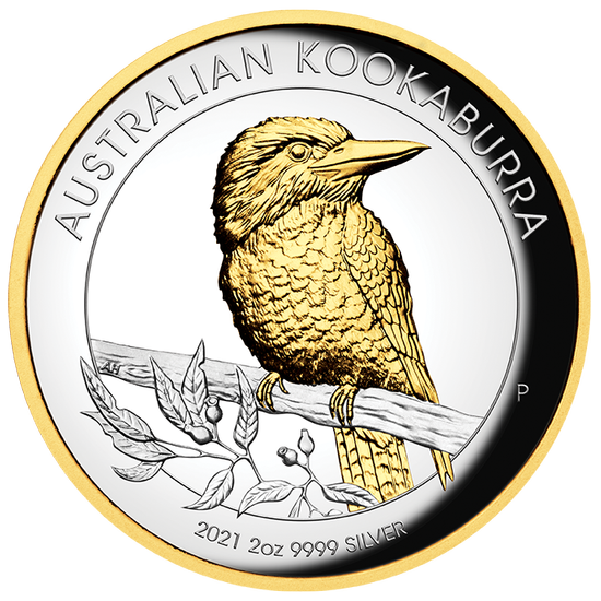 Kookaburra 2 onces d'argent 2021 Proof High Relief plaquée or