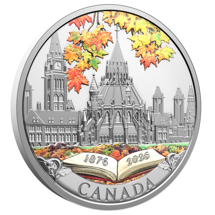 Moneta d’Argento 150th Anniversary of the Library of Parliament colorata 1 oncia d’Argento 2026 Proof