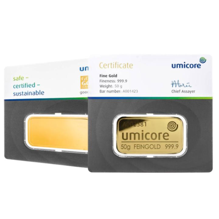Umicore lingote 50 gramos Oro LBMA GD Refiner