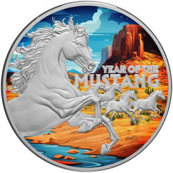 Srebna Moneta Niue: American Lunar Year of the Mustang kolorowany 1 uncja Srebra 2026 Proof