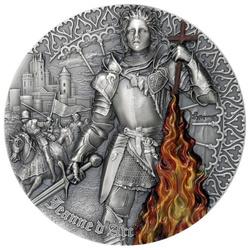 Niue Heroines Ioana d'Arc colorată 2 oz Argint 2022 High Relief Antiqued Coin