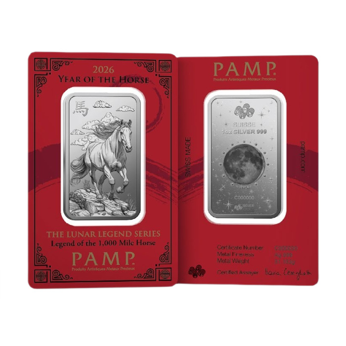 Lingote PAMP: Lunar Legends - 1,000 Mile Horse 1 onza Plata 2026