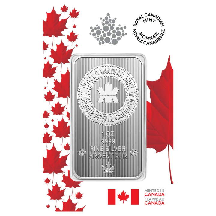 Sztabka Royal Canadian Mint In Proudly Canadian Packaging 1 uncja Srebra 2025 Maple Leaf Privy Mark