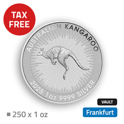 Australijski Kangur 250 uncji Srebra - przechowywane w bezcłowym magazynie we Frankfurcie (Loomis)