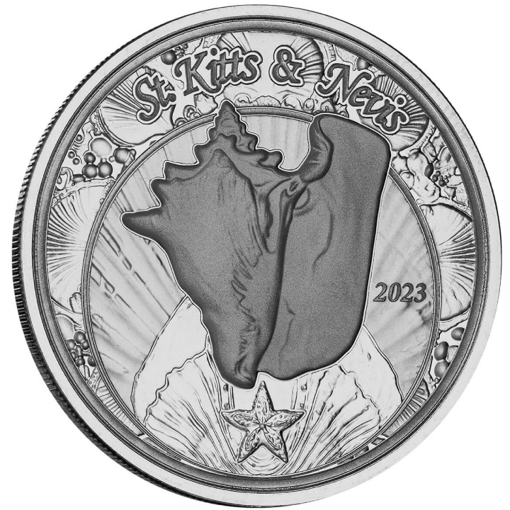 Saint Kitts e Nevis: Conchiglia 1 oncia d'argento 2023 Prooflike