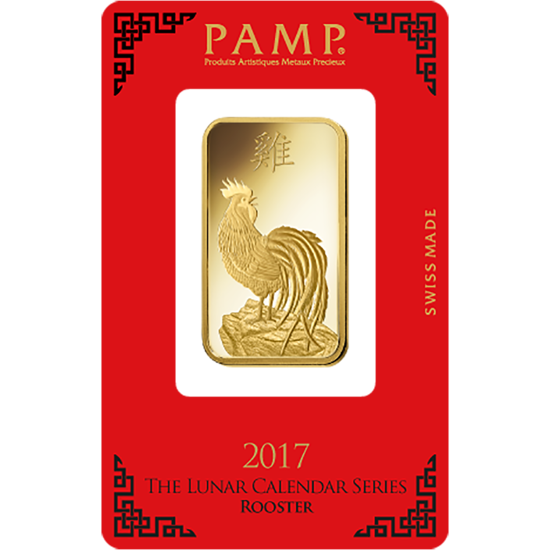 1 oz Bar Gold Lunar Year of the Rooster
