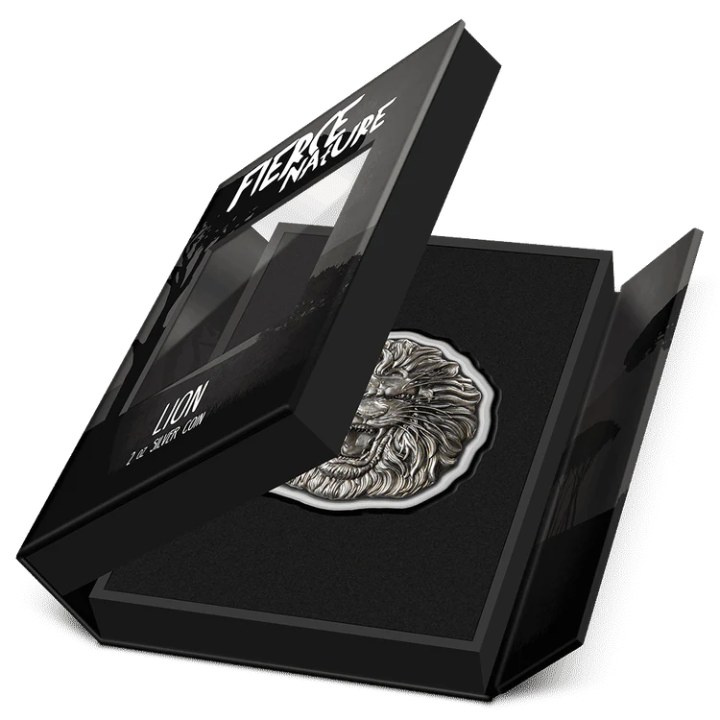 Niue: Fierce Nature - Lion 2 uncje Srebra 2022 Antique Finish