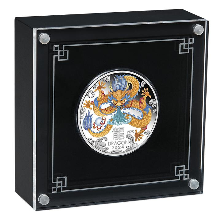 Perth Mint: Lunar III - Rok Smoka kolorowany 1 uncja Srebra 2024 Proof