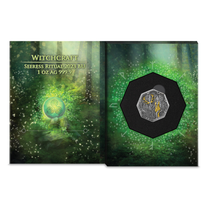 Brujería - Vidente Ritual dorado 1 oz Plata 2023 Moneda Antigua