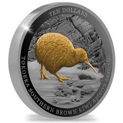 Kiwi placcato in oro 5 once d'argento 2023 Black Proof