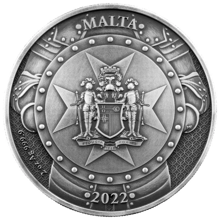 Malta Knights of the Past 2 oz argint aurită 2022 High Relief Antiqued Coin